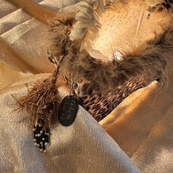 Leopard Fabric Purse Lamp / Night Light with Feathers - NEW - Picture 7 of 12